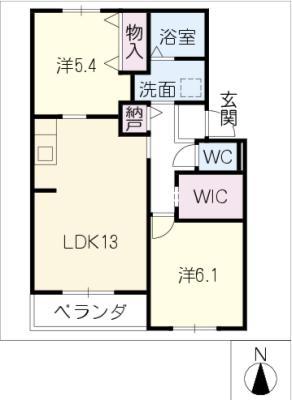 ヴァンベール小野(2SLDK/1階)の間取り写真