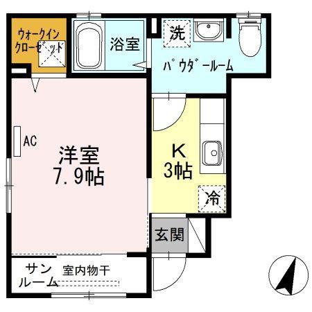 セジュール皆実II(1K/1階)の間取り写真