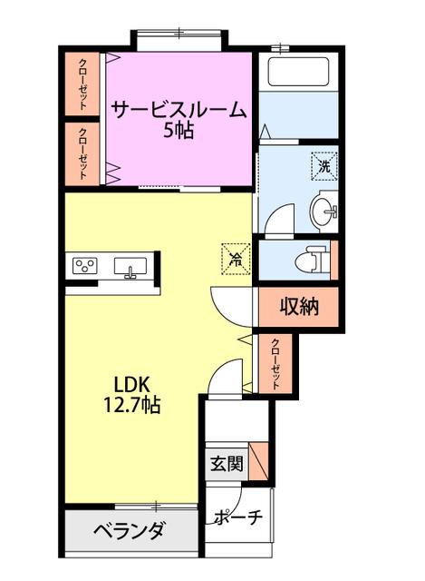 LA・LUNA C棟(1LDK/1階)の間取り写真