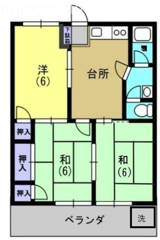 ハイツなかよしB棟(3DK/2階)の間取り写真