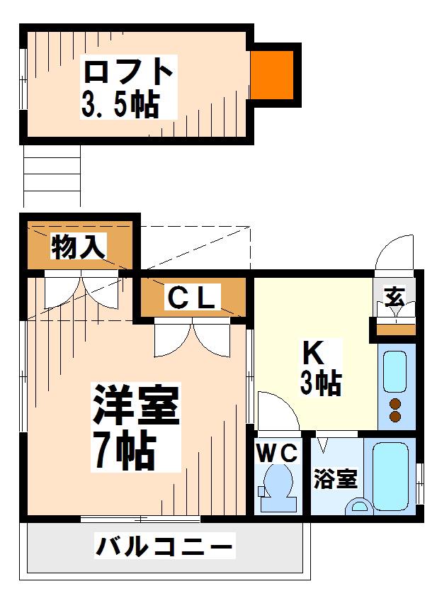 ミワカルテット(1SK/2階)の間取り写真