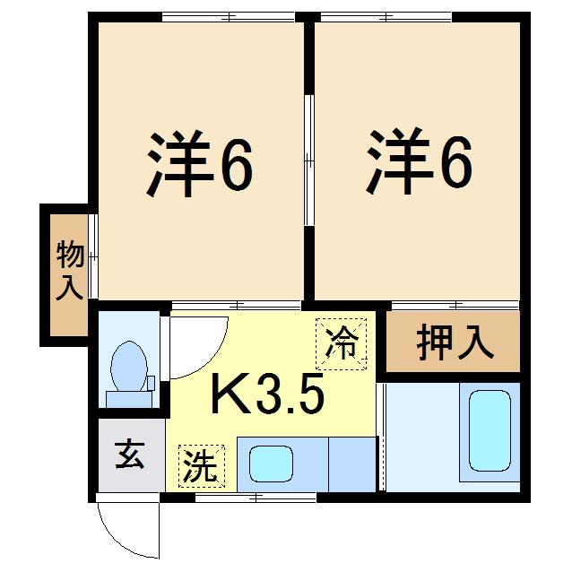 野本ビル(2K/2階)の間取り写真