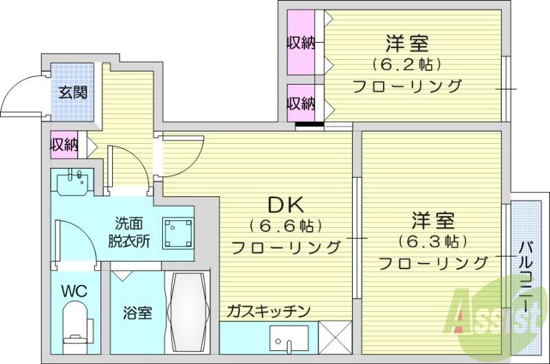 SHAMROCKⅢ(2DK/1階)の間取り写真