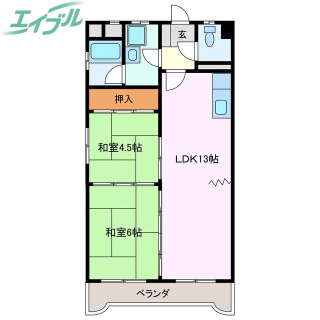 文化ハイツ(2LDK/6階)の間取り写真