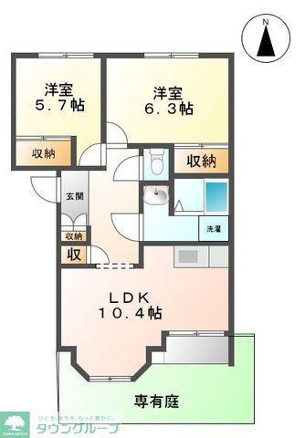 アンベリール高瀬(2LDK/1階)の間取り写真