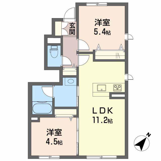 フェリシード周布(2LDK/1階)の間取り写真
