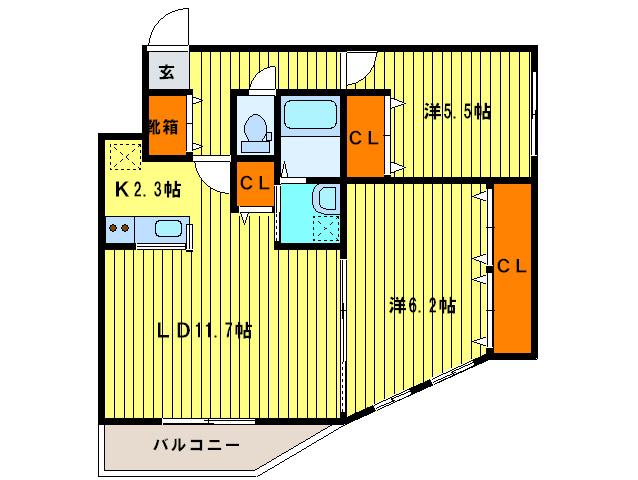 プレジャー桑園(2LDK/3階)の間取り写真