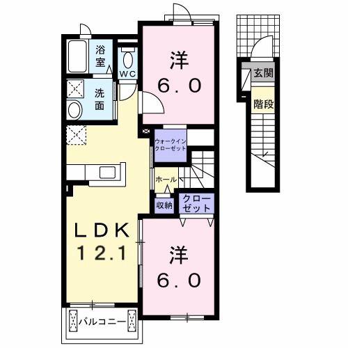 エスコート礼B(2LDK/2階)の間取り写真