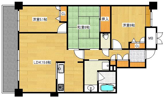 レゾナンス庚午(3LDK/2階)の間取り写真