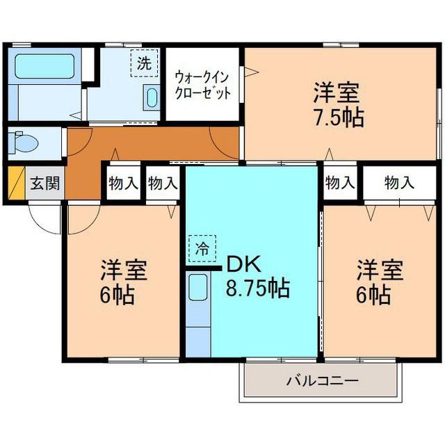北陸鉄道浅野川線 磯部駅(石川) 徒歩46分 2階建 築25年(3DK/2階)の間取り写真
