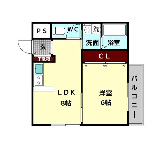 ヒルコート鳥見(1LDK/2階)の間取り写真