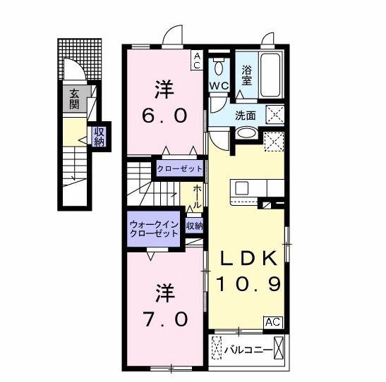 れんげ荘(2LDK/2階)の間取り写真