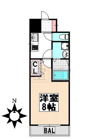 リヴシティ今池(1K/2階)の間取り写真