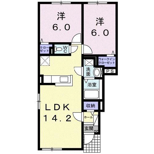 アンソレイエ 弐番館(2LDK/1階)の間取り写真