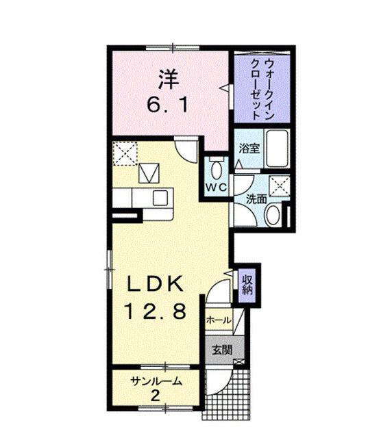 クリスタル・ローズB(1LDK/1階)の間取り写真