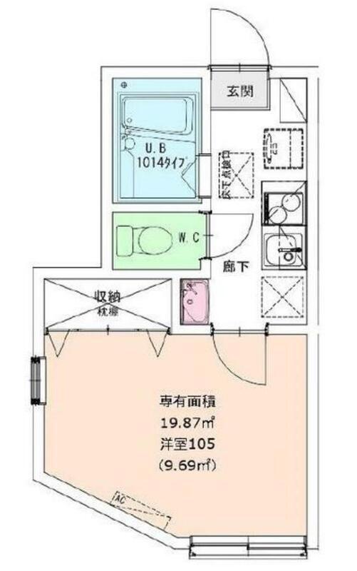 イクシア梶ヶ谷(1K/2階)の間取り写真
