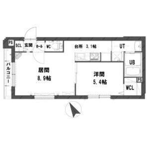 グランメール24イースト(1LDK/3階)の間取り写真