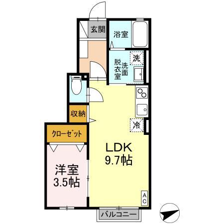 メゾン泉東町(1LDK/1階)の間取り写真