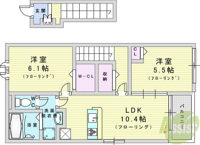鳥飼下2丁目アパート(2LDK/2階)の間取り写真