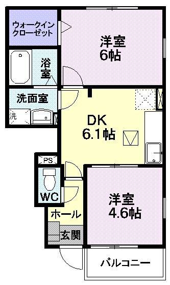 チェリーミル C(2DK/1階)の間取り写真