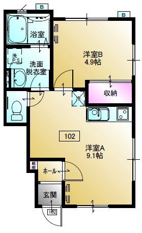 カーサ・ディオA(1LDK/2階)の間取り写真
