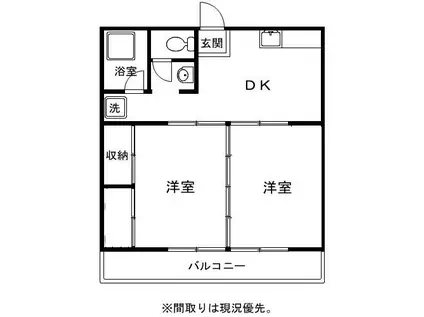 あさひハウス(2DK/2階)の間取り写真