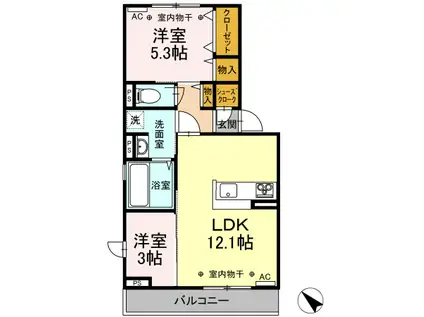 シエスタ・ロッサ 205(2LDK/2階)の間取り写真