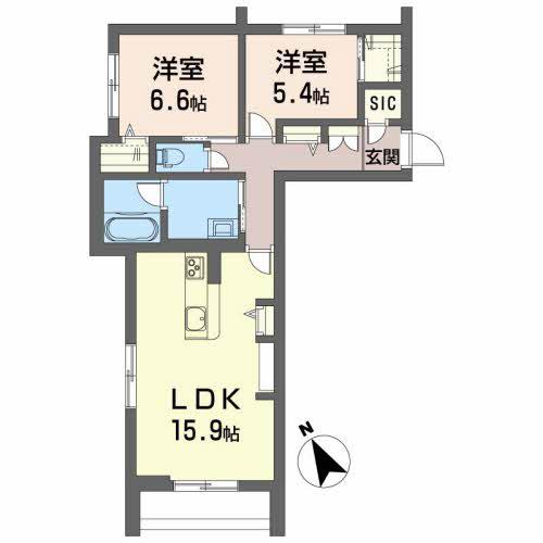 ベレオ盛岡八幡(2LDK/2階)の間取り写真