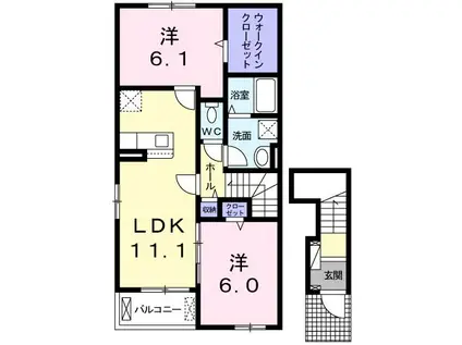 ＪＲ仙石線 蛇田駅 徒歩15分 2階建 築1年(2LDK/2階)の間取り写真