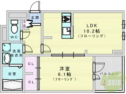 サニーレジデンス西三国K(1LDK/3階)の間取り写真