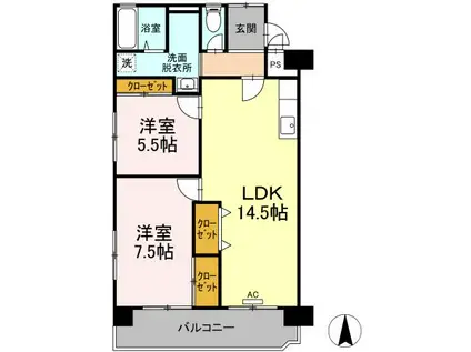 メゾン・ド・昭裕 II(2LDK/1階)の間取り写真