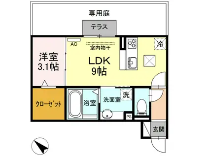 名鉄豊川線 稲荷口駅 徒歩8分 2階建 築6年(1LDK/1階)の間取り写真