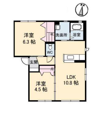 RIVER COURT I棟(2LDK/1階)の間取り写真