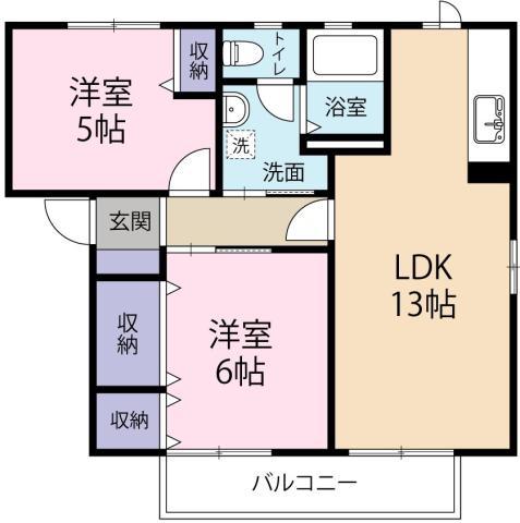シャーメゾン吉野本町 A棟(2LDK/1階)の間取り写真