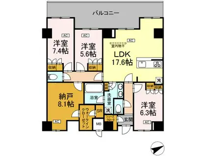 サンジョイアゼロ(3SLDK/8階)の間取り写真