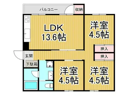 逆瀬川ハイツ3号棟(2LDK/4階)の間取り写真