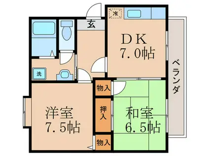 ヴィラフルール西棟(2DK/2階)の間取り写真