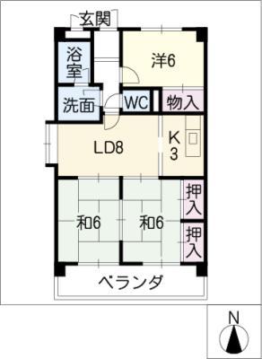 グランドール白旗(3LDK/4階)の間取り写真