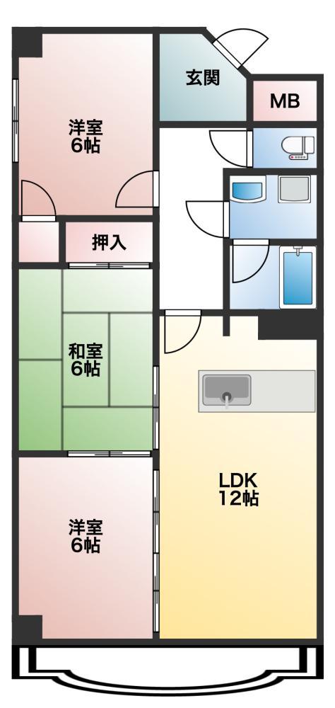 Eホーム元町(3LDK/9階)の間取り写真