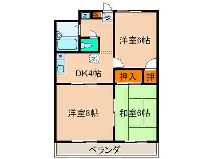 メロディーハイツ高槻II(3K/1階)の間取り写真