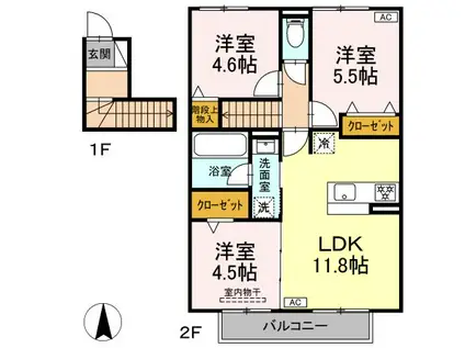 ＪＲ太多線 可児駅 徒歩2分 2階建 新築(3LDK/2階)の間取り写真