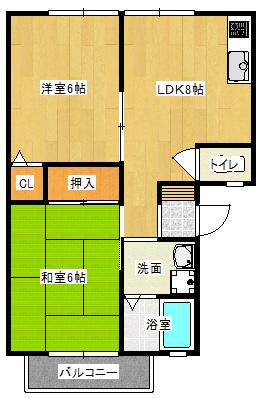 サンビレッジ灰塚D棟(2LDK/2階)の間取り写真
