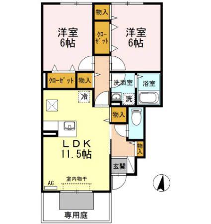 グランリーオA棟(2LDK/1階)の間取り写真