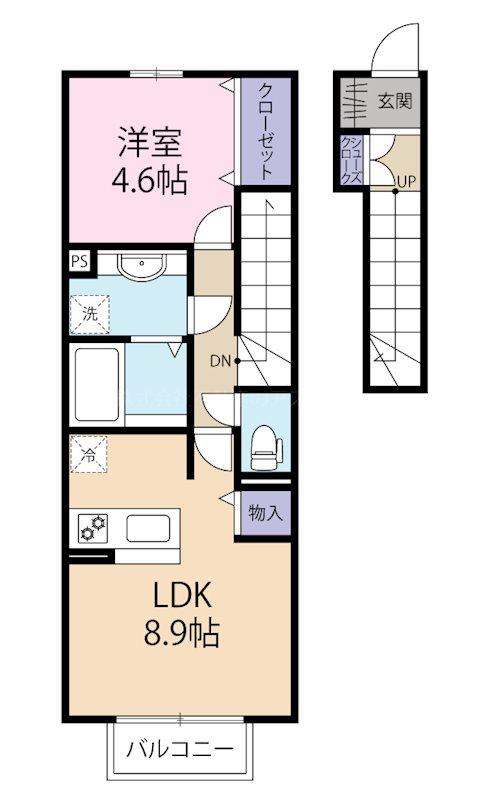 エスペランサ小倉北(1K/2階)の間取り写真