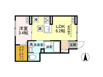 セレスティア竹ノ塚(1LDK/1階)の間取り写真
