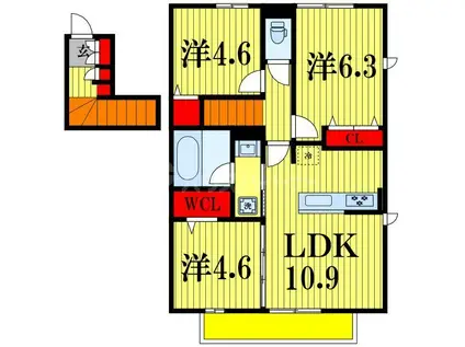 ミルヴィラージュ(3LDK/2階)の間取り写真