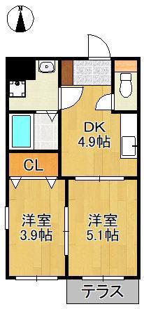 サニーヒルズ(2DK/1階)の間取り写真