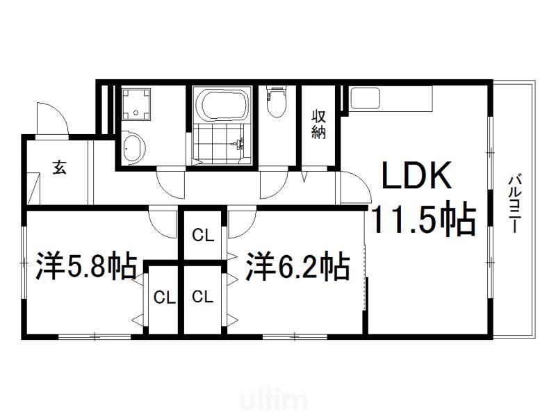 グランツTOWA(2LDK/2階)の間取り写真