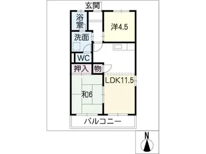 サニーハイツ阿知波A棟(2LDK/2階)の間取り写真
