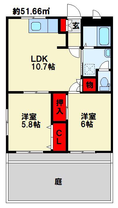 エトワールHANDA壱番館(2LDK/1階)の間取り写真